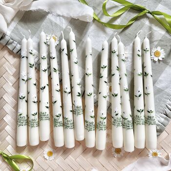 Personalised Hand Painted White Magnolia Taper Candles, 4 of 5