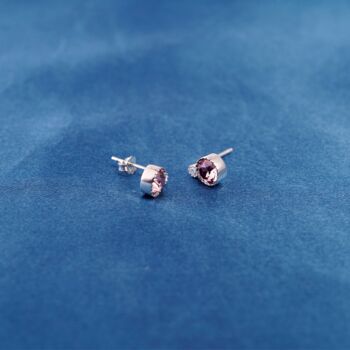 Round Dainty Pink Tourmaline Cz Stone October Silver Stud Earrings, 5 of 9