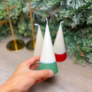 Minimalist Two Tone White Christmas Cone Pillar Candle, 5 of 7