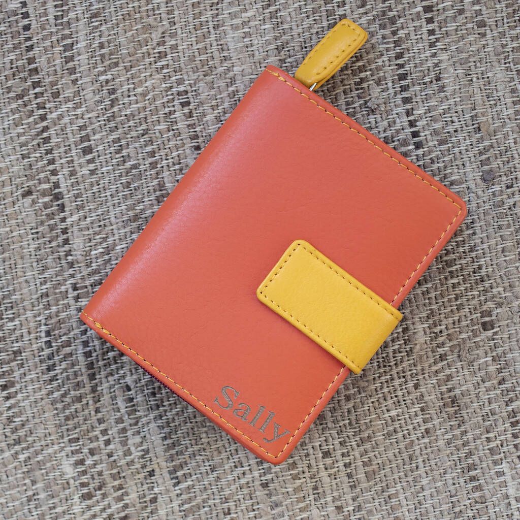 Personalised Orange Small Leather Purse Wallet, 1 of 12
