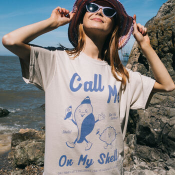 Call Me On My Shell Women's Staycation Slogan T Shirt, 3 of 4