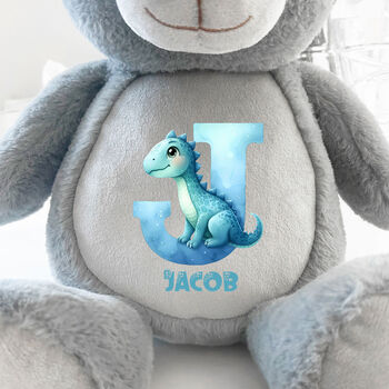 Personalised Dinosaur Alphabet Grey Plush Teddy Bear, 4 of 10
