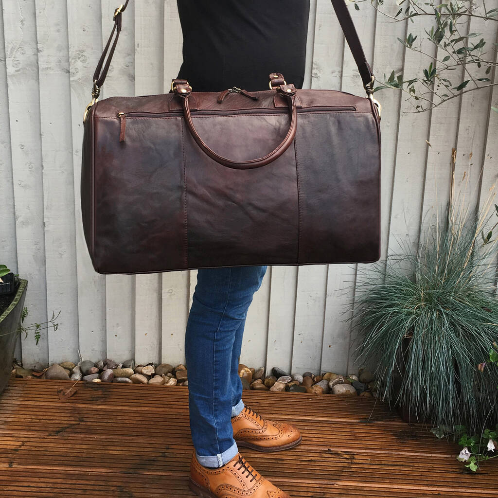 Luxury Buffalo Leather Holdall And Wash Bag Travel Set By Holly Rose
