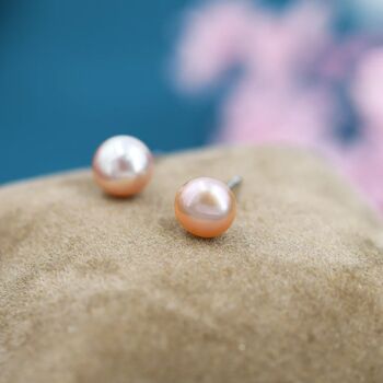 Natural Pink Pearl Stud Earrings In Sterling Silver, 7 of 11