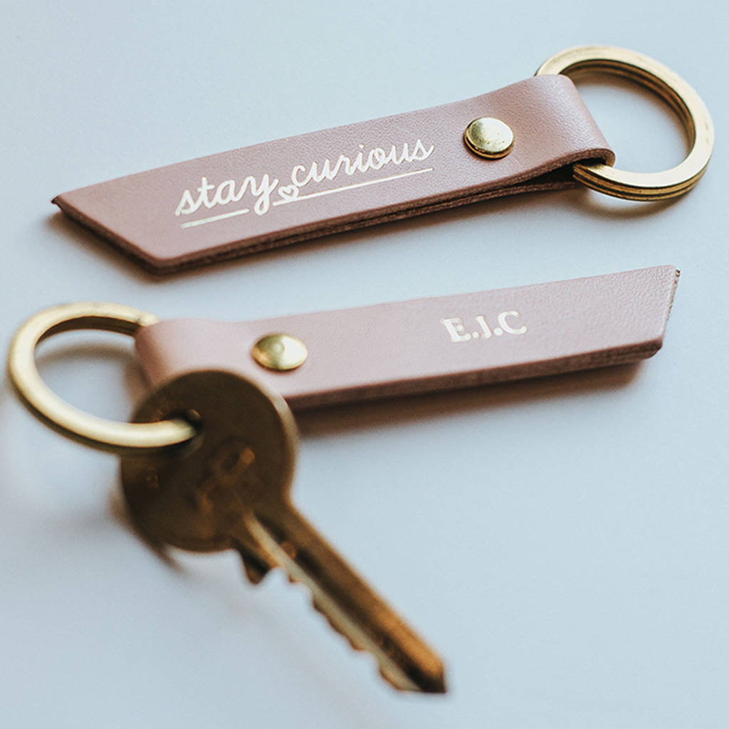 Personalised 'Stay Curious' Coloured Leather Keyring By Create Gift ...