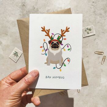 Pug Dog Wooden Keyring With Optional Christmas Card, 5 of 8