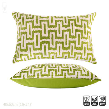 Geometric Green Ikat Silk Velvet Cushion Cover 40x60cm, 3 of 6