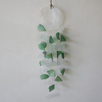 Shell And Glass Wind Chime Green And White, 6 of 7