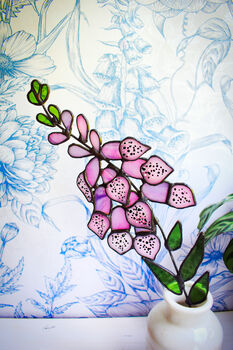 Purple And Pink Foxglove Flower Stem Faux Glass Flowers, 3 of 9