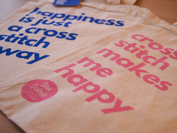 Cross Stitch Makes Me Happy Tote Bag, Pink, 3 of 3