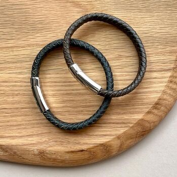 Men's Leather Plaited Wide Bracelet, 2 of 5