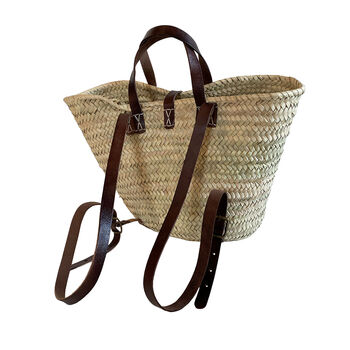 French Market Basket Backpack Adjustable Leather Straps, 7 of 7