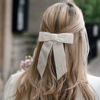 Personalised Monogram Velvet Bridal Hair Bow, 6 of 6