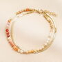 Semi Precious Double Layer Herringbone Beaded Bracelet In Gold Plating, thumbnail 1 of 3