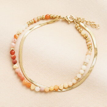 Semi Precious Double Layer Herringbone Beaded Bracelet In Gold Plating, 2 of 5