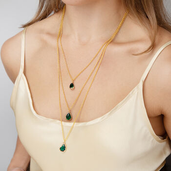 Triple Layered Emerald Green Tear Drop Necklace, 2 of 3