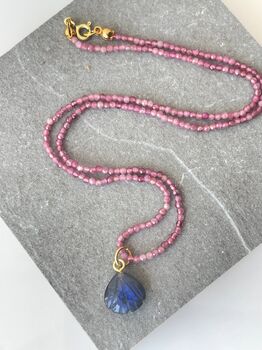 Labradorite Shell And Pink Tourmaline Beaded Necklace, 3 of 6