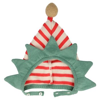 Striped Elf Organic Cotton Baby Bonnet, 2 of 5