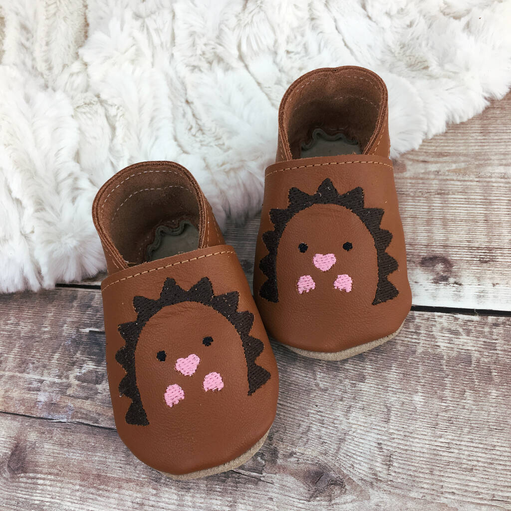 Personalised Embroidered Leather Hedgehog Baby Shoes, 1 of 5