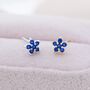 Sterling Silver Sapphire Blue Flower Cz Stud Earrings, thumbnail 5 of 12