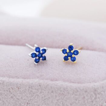 Sterling Silver Sapphire Blue Flower Cz Stud Earrings, 5 of 12