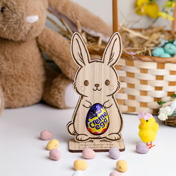 Personalised Bunny Easter Egg Holder – Custom Wooden Chocolate Display For Children – Thoughtful Spring Keepsake, 5 of 7