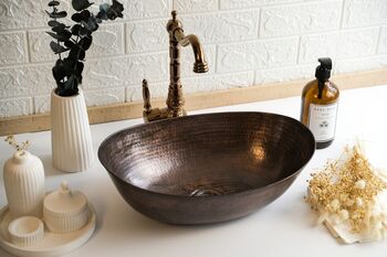 Verdigris Green Patina Solid Copper Sink – Handmade Vessel Basin For Kitchen And Bathroom, 9 of 12