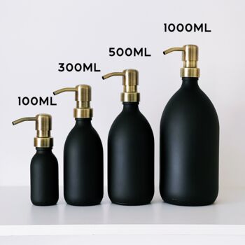 Matt Black Glass Bottle With Choice Of Metal Pump Colour, 4 of 9