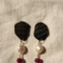 Abstract Cockle Shell Ruby Pearl Drop Earrings, thumbnail 5 of 6