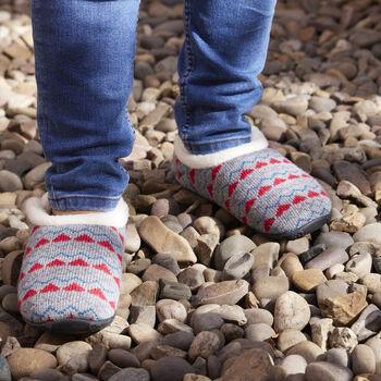 Sadie Grey Knit Red Heart Women's Slippers Indoor/Garden Shoes, 5 of 9