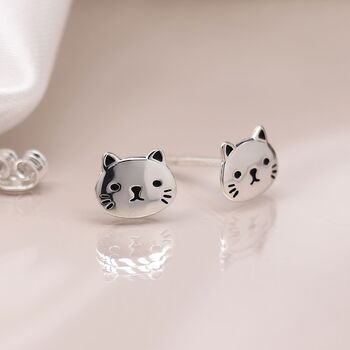 Sterling Silver Cat Stud Earrings, 2 of 9