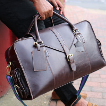 'Oxley' Men's Leather Weekend Holdall Bag In Chestnut, 4 of 12