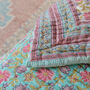 Floral Handmade Bohemian Bedspread Quilt, thumbnail 3 of 5