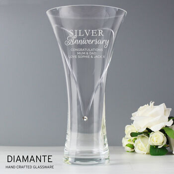 Personalised Silver Anniversary Diamante Heart Vase, 3 of 3