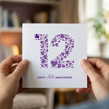Love Hearts Silk 12th Anniversary Card, 2 of 4