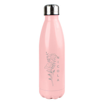 Personalised Floral Pink Metal Insulated Drinks Bottle, 3 of 6