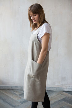 Unbleached Natural Linen Pinafore Apron For Women, 5 of 6