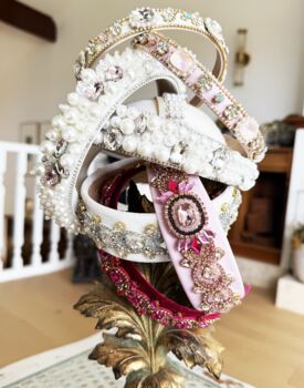 Sugar Cream Bow Barrette With A Pink Satin Drawstring Bag, 5 of 5