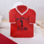 Football Number One Son Birthday Card With Blue Or Red T Shirt Design, thumbnail 2 of 8