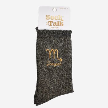 Women's Glitter Socks Black Gold Zodiac Scorpio, 5 of 5