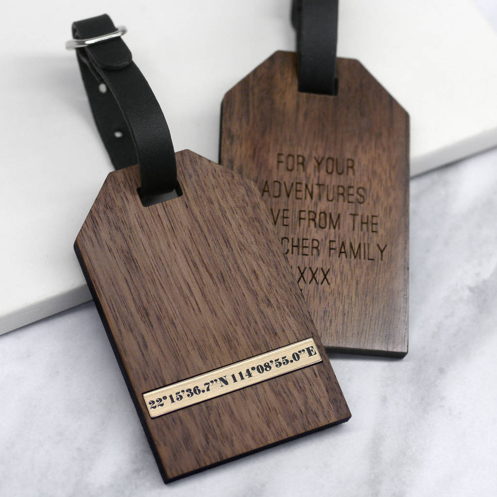 personalised walnut wood coordinate luggage tag by maria allen boutique ...