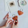 Mrs And Mrs Same Sex Couple Leather Heart Keyring Set, thumbnail 2 of 7