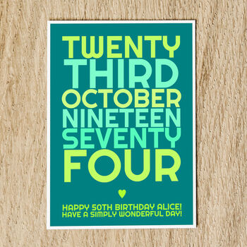 Personalised Birthday Card With Date Year Name, 4 of 12