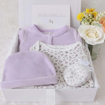 New Baby Girl Floral Lilac Outfit Gift Set, 2 of 7