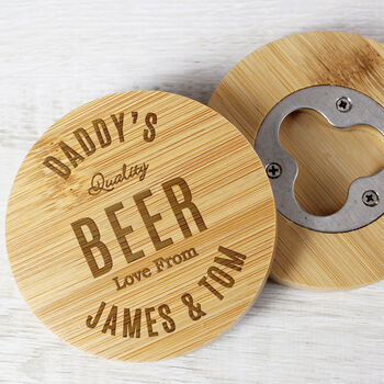 Personalised Free Text Bamboo Bottle Opener Coaster, 7 of 7