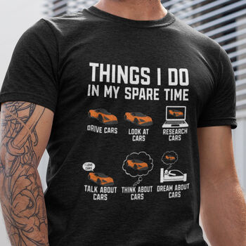 Funny Christmas Car Gift For Him 'Think About Cars' Mens T Shirt, 2 of 3