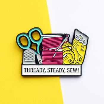 'Thready, Steady, Sew!' Enamel Pin Badge, 4 of 4