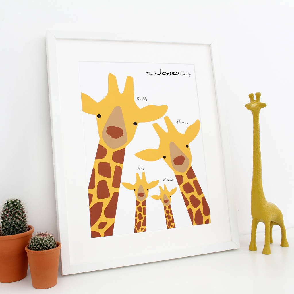 giraffe family selfie portrait print