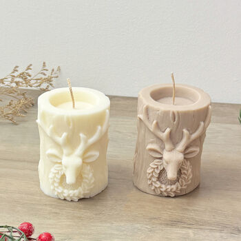 Beige Stag Christmas Pillar Candle Christmas Reindeer Decor, 10 of 10