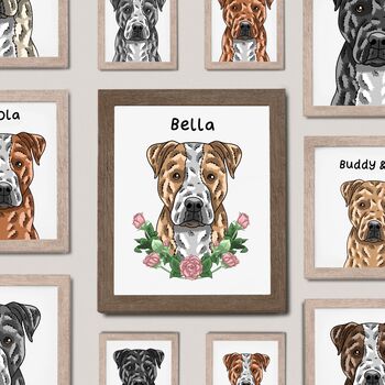 Personalised Staffy Terrier Dog Half Portrait Print, 8 of 9